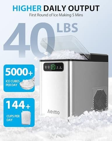 Aeitto Nugget Ice Maker Countertop, Pellet Ice Machine Soft Chewable Ice 40lbs/Day, One-Click Operation, Auto Self-Cleaning Crushed Ice Makers Stainless with Scoop for Home/Kitchen/Office (Silver - Image 4