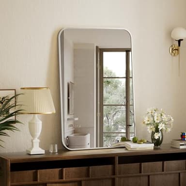 BEAUTYPEAK Wall Mirror 24" x 36" Rectangular Bathroom Mirror with Aluminum Alloy Frame, Rounded Corners Hanging Mirror for Living Room Bedroom Bathroom Entryway, Hangs Horizontal or Vertical, Silver - Image 4
