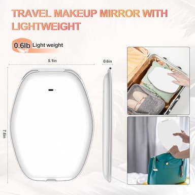 Travel Makeup Mirror with Light: 3 Color Lighting Portable Mirror with Touch Screen Rechargeable Adjustable LED Lights Hexagon Vanity Mirror for Travel, Desk, Home (White) - Image 5