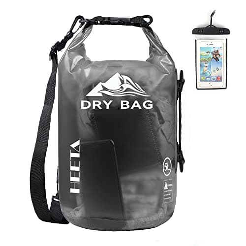 HEETA Dry Bag Waterproof for Women Men, Roll Top Lightweight Dry Storage Bag Backpack with Phone Case for Travel Swimming Boating Kayaking Paddle Board Camping Beach Accessories(Transparent Black,10L) - Image 1