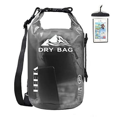 HEETA Dry Bag Waterproof for Women Men, Roll Top Lightweight Dry Storage Bag Backpack with Phone Case for Travel Swimming Boating Kayaking Paddle Board Camping Beach Accessories(Transparent Black,10L) - Image 1