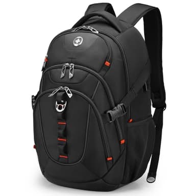 Swissdigital Design Laptop Backpack with USB Charging Port, Travel Backpack Fits 15.6 inches Computer, 31L College School Backpack for Men, Black | SD803 - Image 1