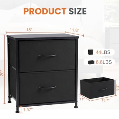 Sweetcrispy Nightstand Set of 2 with 2 Storage Drawers, 20" Height Small Bed Side Furniture End Table, Wooden Top Fabric Cabinet Kids Mini Dresser for Bedroom, Closet, Entryway, College Dorm - Image 3