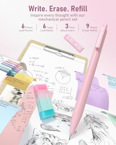 Four Candies 39 PCS Aesthetic School Supplies with Cute Pen Case, 12 Pastel Highlighters, 5 Black Ink Gel Pens, 6 Mechanical Pencils Set 0.5 & 0.7 mm for Students Stationary College Essentials (Pink) - Image 5