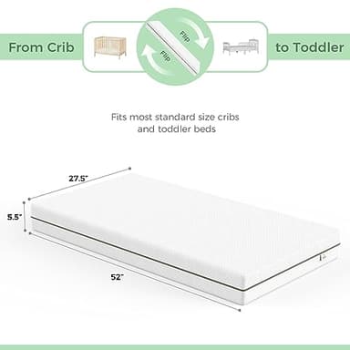 Dourxi Crib Mattress, Dual-Sided Comfort Baby and Toddler Mattress with Gel Memory Foam and Removable Cover, Fits Standard Size Cribs and Toddler Bed, 52x27.5x5.5 inches - Image 3