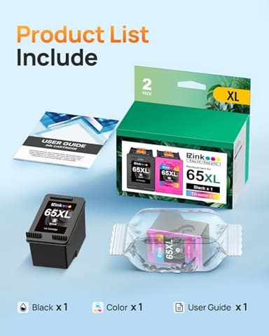 65XL 65 ink cartridges black/color combo pack Replacement for HP ink 65 65xl black and color ink cartridge work for HP Envy 5055 5000 5070 5052 5014 DeskJet 3755 3772 3700 3752 3722 2600 2622 (2 Pack) - Image 4