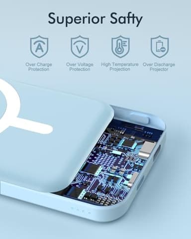 podoru for Magsafe Battery Pack, 5000mAh Magnetic Power Bank with Type-C Cable 20W PD Fast Charging Lighting Input Wireless Portable Charger for iPhone 17/16/15/14/13/12/ All Series-Sierra Blue - Image 7