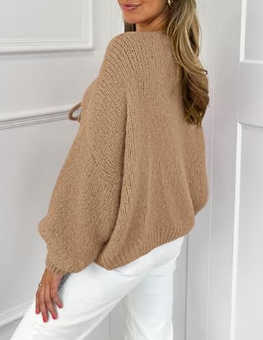 PRETTYGARDEN Women's Tie Front Bow Cardigan Sweaters Chunky Knit Long Puff Sleeve Trendy Fall Winter Jacket Coats (Camel,Medium) - Image 2