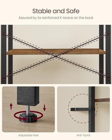 VASAGLE 4-Tier Bookshelf, Bookcase with Steel Frame, Book Shelf for Living Room, Home Office, Study, 11.8 x 26 x 47 Inches, Industrial Style, Rustic Brown and Ink Black ULLS60BX - Image 4