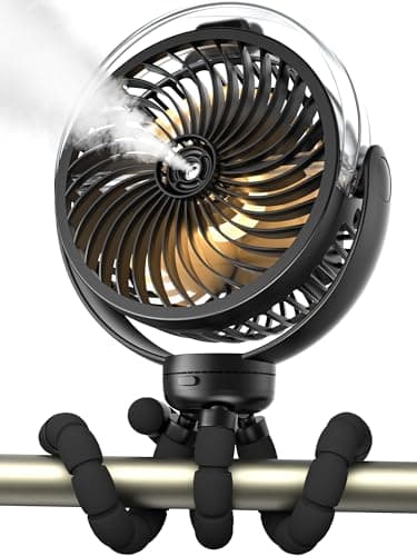 Misting Stroller Fan, 6000mAh Battery Operated Portable Fan with Light & 360° Pivoting, Personal Fans with Flexible Tripod for Baby, Office, Travel,Treadmill,Outdoors - Image 1
