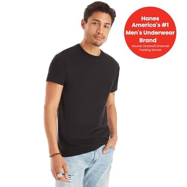 Hanes Mens Cotton, Moisture-wicking Crew Tee Undershirts, Multi-packs, Black/Grey/Blue Assorted - 6 Pack, X-Large US - Image 2