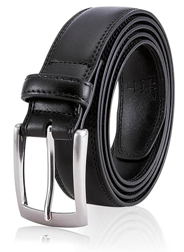 MILORDE Black Leather Belt, Fashion & Classic Design for Dress and Causal (Size 36 (Waist 34), Basic Black) - Image 1
