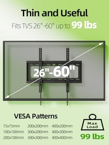 USX Mount Tilting TV Wall Mount Bracket Low Profile for Most 26"-60" LED, LCD, Flat Television, TV Bracket Tilt Mount for VESA 400x400mm- Up to 99lbs, Quick Lock and Release Fits 12" 16" Stud - Image 2