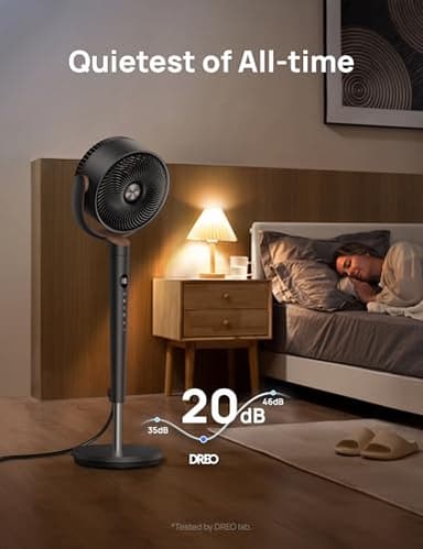 Dreo Fan for Bedroom, 120° Oscillating Standing Fans, Quiet Floor Fan with DC Motor, 100ft Pedestal Fans for Room, 9 Speeds, 4 modes, 20dB, 120° Manual Vertical, 37-42" Adjustable Height, 9H Timer - Image 6