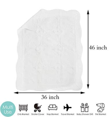 MONOBLANKS Baby Quilt Personlized Monogram Lightweight Embossed Scalloped Throw Blanket Four Seasons (White) - Image 2
