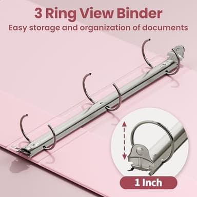 SUNEE 3 Ring Binder 1 Inch 4 Pack, Clear View 1" Binders Three Ring PVC-Free (Fit 8.5x11 Inches) for School or Office Supplies, Assorted Pastel - Image 3
