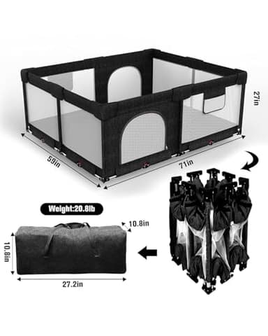 Foldable Baby Playpen with Gate, Extra Large Collapsible Play Yard for Babies & Toddlers, Portable Travel Playpen, Baby Activity Center for Indoor & Outdoor Use (Black 59"×71") - Image 2