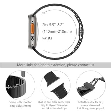 WINGLE Compatible for Apple Watch Band Ultra 3/2/1 Band 49mm Series 11 10 46mm 45mm 44mm 42mm SE 3/2/1 Series 9 8 7 6 5 4 3 2 1 Men, Stainless Steel Classy Business Metal iWatch Bands Bracelet, Black - Image 4