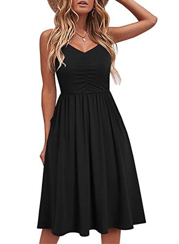 YATHON Women's Spaghetti Straps Party Sundress 2025 Casual Beach Summer Dresses (M, YT090-Black) - Image 1
