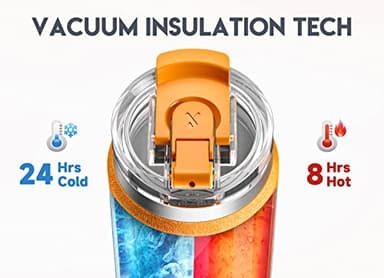 Meoky 24oz Travel Mug, Triple Insulated Stainless Steel Tumbler with Handle and 2-in-1 Straw and Sip Lid, 100% Leak Proof, Keeps Cold for 24 Hours or Hot for 8 Hours, Cupholder Friendly (Maple) - Image 2