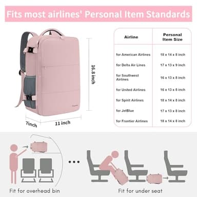 Taygeer Travel Backpack for Women, Carry On Backpack with USB Charging Port & Shoe Pouch, TSA 15.6inch Laptop Mochila Flight Approved, Nurse Bag Casual Daypack for Weekender Business Hiking, Pink - Image 3