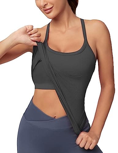 MathCat Workout Tank Tops for Women with Built in Bra, Sleeveless Gym Tops Seamless Racerback Athletic Yoga Shirts - Image 1