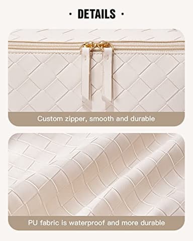 EACHY Travel Makeup Bag, Large Capacity Cosmetic Bags for Women, Waterproof Portable Open Flat Toiletry Bag Make up Bag with Divider and Handle (Checkered-White, Medium) - Image 6