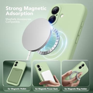 SuydanBox Magnetic for iPhone 17 Case, Compatible with MagSafe, [Full Camera Protection][Screen Protector] Silicone Shockproof Protective Phone Case for iPhone 17 6.3", Matcha - Image 2
