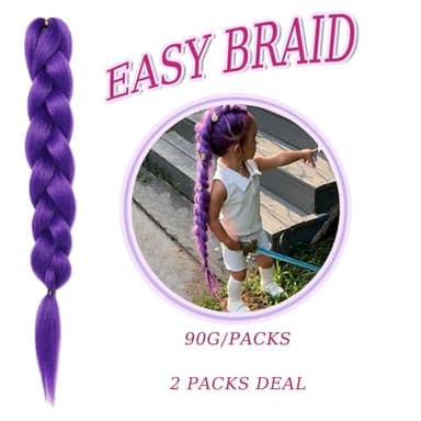 HBNK Long Purple Braiding Hair -24 Inch Synthetic Braiding Hair for Kids Stage Party Halloween Costume Cosplay (Purple, 24 Inch(Pack of 2)) - Image 3