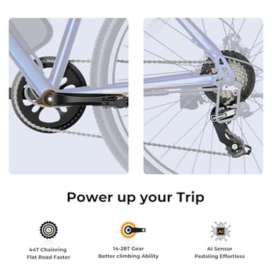 Jasion EB5 Electric Bike for Adults with Peak 750W Brushless Motor, 40Miles 20MPH Commuting Electric Mountain Bike with 360Wh Removable Battery, 7-Speed, 26" Tires and Front Fork Suspension - Image 5