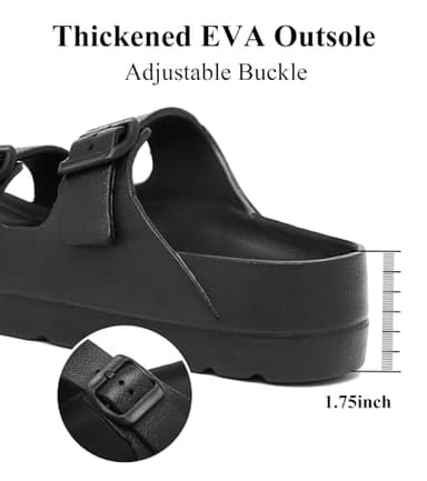 Womens Black Platform Sandals with Arch Support, Adjustable Double Buckle EVA Slides, Comfort Lightweight Ultra Cushion Wedge Sandal - Image 5