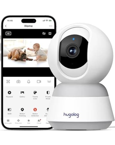 Hugolog 3K 5MP Indoor Pan/Tilt Security Camera with Auto-Focus,Ideal for Baby Monitor/Pet Camera/Home Security,Starlight Color Night Vision,Human/Pet AI,Noise Reduction,US Cloud,Works with Alexa - Image 1