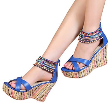 getmorebeauty Women's Navy Blue Weave Wedge With Pearls Across The Top Platform High Heels 10 US - Image 2