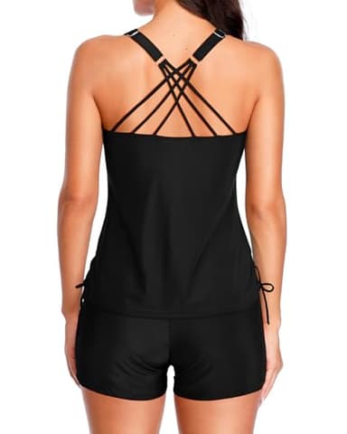 Tempt Me Two Piece Tankini Swimsuits for Women Tummy Control Bathing Suit with Shorts Athletic Swimwear Black 18W - Image 2