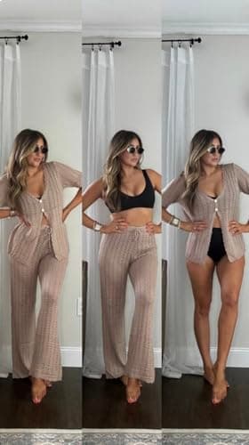 Imily Bela Women's Summer 2 Piece Swimsuit Cover up Crochet Knit Cardigan Tops Long Pants Set Bathing Suit Beach Outfit - Image 5