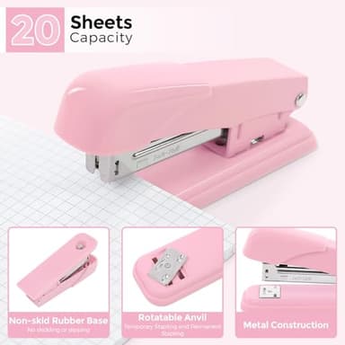 SKYDUE Pink Desk Accessories 10Pcs, Rotating Pen Holder for Desk, Stapler, Staple Remover, Tape Dispenser,2pcs Tape Refills, Binder Paper Clips Kit, Scissor,Pink Office School Supplies - Image 9