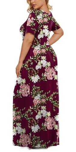 LONGYUAN 2025 Women Summer Casual Loose Comfy Dresses Swimsuit Plus Size Long Dress with Pockets Fl, 3XL Floral Wine Red - Image 3