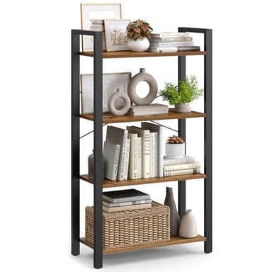 VASAGLE 4-Tier Bookshelf, Bookcase with Steel Frame, Book Shelf for Living Room, Home Office, Study, 11.8 x 26 x 47 Inches, Industrial Style, Rustic Brown and Ink Black ULLS60BX - Image 1