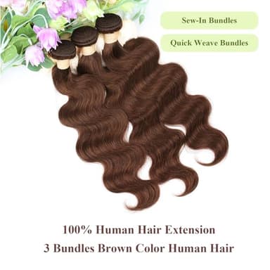 ALLRUN 18 20 22 Inch Brown Human Hair Bundles Body Wave 3 Pcs - 100% Unprocessed Brazilian Virgin Hair Extensions Chocolate Brown Bundles Human Hair 4# Color (12A) - Image 2