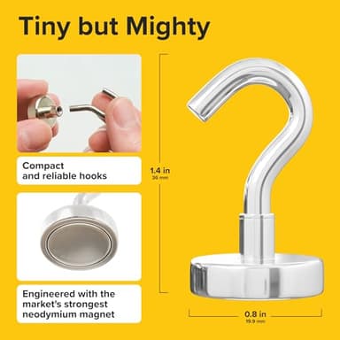 Magnetic Hooks 40 LBS (Pack of 10) - Heavy Duty Neodymium Magnetic Outdoor Hooks for Cruise Cabins - Strong Rare Earth Magnets for Hanging on Refrigerator, Ship Essentials for Hanging String Lights - Image 2