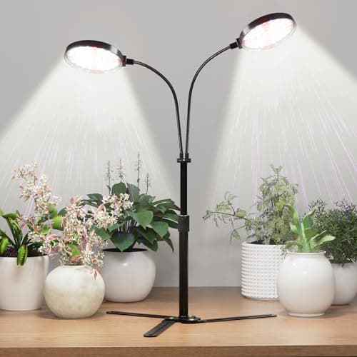 Grow Lights for Indoor Plant, 6000K Full Spectrum Plant Lights for Indoor Growing, 3.5'' LED Dual Ring Grow Light, Height Extendable 9-16'', Auto On Off Timing 4/8/12/18Hrs (Black) - Image 1