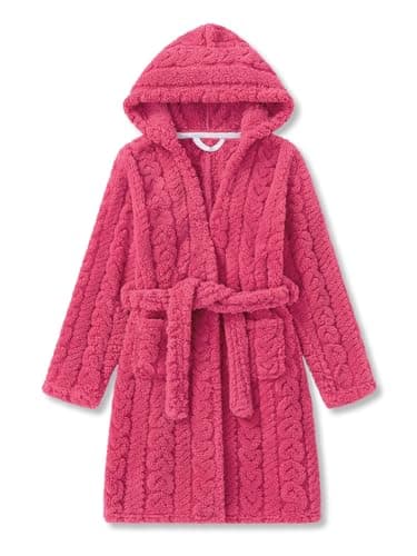 Topgal Lovely Ruby Red Hooded BathRobe for Girls Warm Fuzzy Flannel Heart Jacquard Pajamas Fleece Soft Robe Size 4T - Image 1