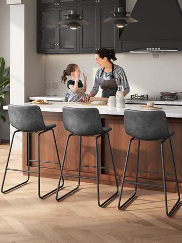 Aowos Bar Stools Set of 3, 26 Inches Counter Height Bar Stools with Back, Modern Faux Leather Barstools with Metal Legs and Footrest, Bar Chairs for Kitchens Island (Gray) - Image 5