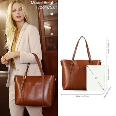 Kattee Genuine Leather Women Tote Bag Soft Handbags Vintage Shoulder Purses Fashion Top Handle Bag Large Capacity (Dark Brown) - Image 2