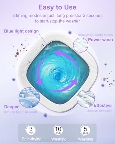 16L Portable Washing Machine, Foldable Small Washer with Spin Basket Laundry Machine, 3 Cleaning Modes Suitable for Underwear Baby Small Clothes, Foldable Design Ideal for Hotel Camping Apartment Home - Image 3