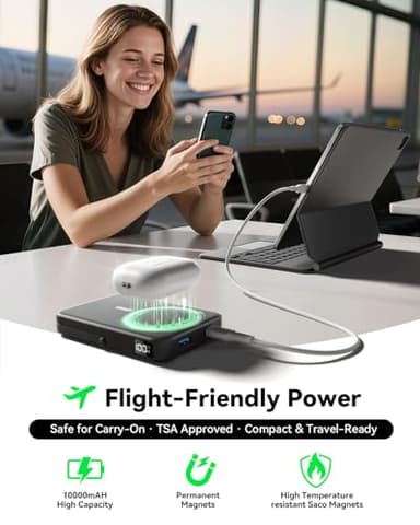 LENUTO for Magsafe Battery Pack 10000mAh Power Bank with Foldable Stand Portable Charger,PD 22.5W Fast Charge,Travel Essential Wireless Charger for iPhone 17/16/15/14/13/12 Series–Black - Image 4