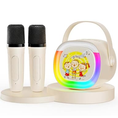 HWWR Mini Karaoke Machine with 2 Wireless Microphones Portable Bluetooth Speaker with Disco Lights, Kids Toys Christmas Birthday Gifts for Girls Boys Age 4, 5, 6, 7, 8, 9, 10, 11, 12+ Home Party - Image 1