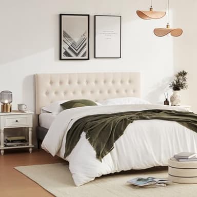 Huatean Home Tufted Upholstered Headboard Queen Size, Solid Wood Head Board with Durable Metal Legs, Adjustable Height Bed headboard from 37” to 51” Fabric Headboard in Modern Button Design, Beige - Image 7