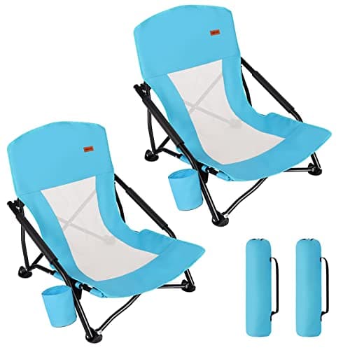 TOBTOS Low Beach Chair, Beach Chairs for Adults 2 Pack, Low Profile Folding with Cup Holder & Carry Bag, Heavy Duty Chair for Outdoor Sand, Camping, Concert, Travel - Image 1