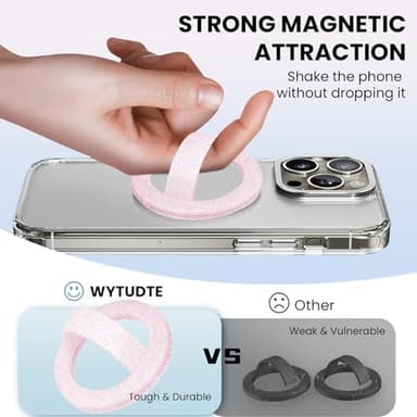 Magnetic Silicone Ring Grip Phone Holder, Loop Grip Phone Holder,Magnetic Phone Loop,Magsafe Phone Grip,Compatible with Magsafe for iPhone 16/15/14/13/12 Series (Pink Sparkle) - Image 2